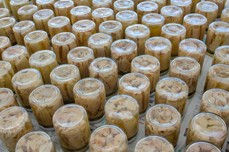 Artisan Bonito Resting in Golden Olive Oilの写真素材