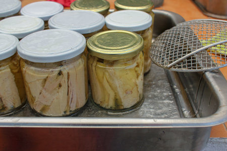 Pure Olive Oil Meets Wild Bonito in Burela, Spainの写真素材