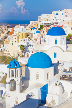 Beautiful cycladic village Oia, Santorini island, Cyclades, Greeceの写真素材
