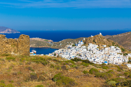 Chora town, Ios island, Cyclades, Aegean, Greeceの写真素材