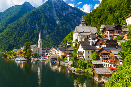 Pictoresque Hallstatt town in summer, Alps, Austriaの写真素材