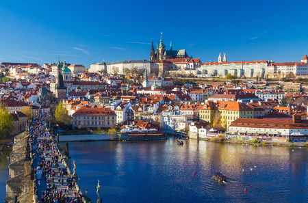 Beautiful view on Prague Castle and Charles Bridge, Prague, Czech Republicの写真素材