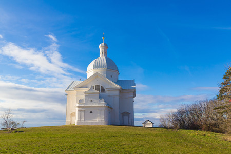 Tanzberg Hill, Svaty Kopecek, early winter, blue sky, Mikulov, Southern Moravia, Czech Republicの写真素材