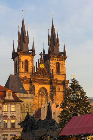 Xmas Prague December 2015, Old Town Square, Czech Republic, hour before sunsetのeditorial素材