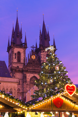 Xmass markets in Prague, Oldtown Square, Czech Republic, illuminatedのeditorial素材
