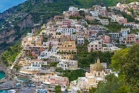 Beautiful town of Positano with pictoresque houses, Amalfi coast, Campania region, Italyのeditorial素材