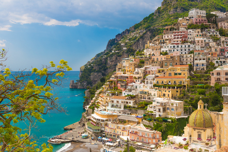 Beautiful town of Positano with pictoresque houses, Amalfi coast, Campania region, Italyのeditorial素材