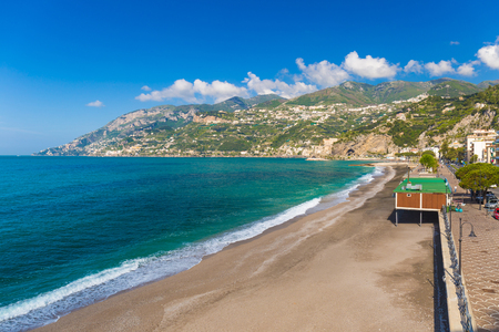 Beach of Maiori town with sea view, Amalfi coast, Campagnia region, Italyのeditorial素材