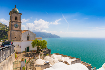 Beautiful views from path of the gods during sunny day, Amalfi coast, Campagnia region, Italyのeditorial素材