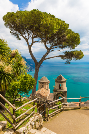 Fantastic view from medieval Villa Rufolo, Ravello town, Amalfi coast, Campania region, South of Italyの写真素材