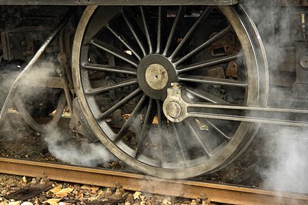 steaming wheel of a steam engine (detail)の写真素材