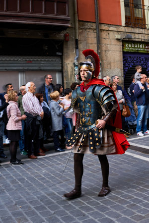 PAMPLONA, NAVARRA SPAIN APRIL 19 2019: HOLY WEEK PROCESSION THROUGH THE STREETS OF PAMPLONAのeditorial素材