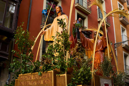 PAMPLONA, NAVARRA SPAIN APRIL 19 2019: HOLY WEEK PROCESSION THROUGH THE STREETS OF PAMPLONA