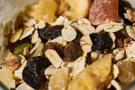 food for a healthy diet of homemade natural yogurt with seeds and nuts