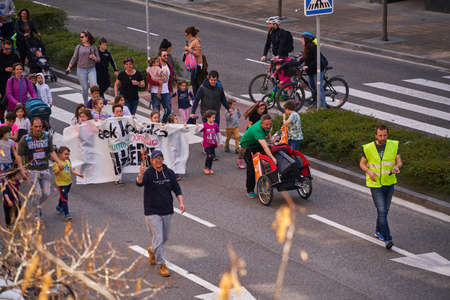 Pamplona, Navarra Spain march 26 2022, Popular march called Korrica 22nd to vindicate the use of the basque languageのeditorial素材