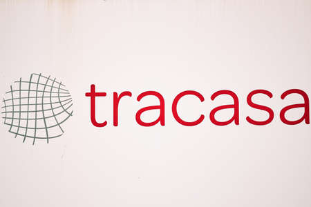 Pamplona, Spain 9 april 2022. Sign at the entrance to the offices of the company TRACASA