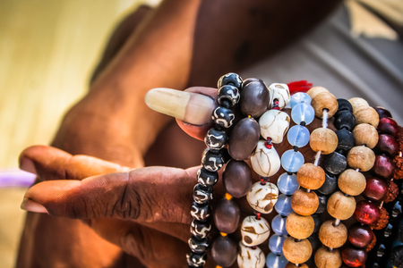 Colorful jewelry sold on the beach in southern India
