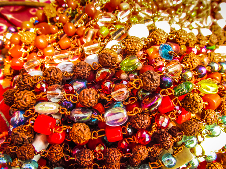 Colorful jewelry sold on the beach in southern Indiaの写真素材