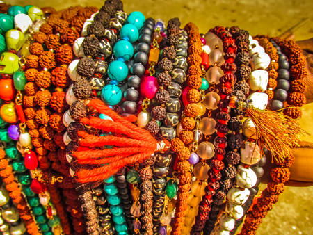Colorful jewelry sold on the beach in southern Indiaの写真素材