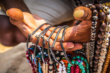 Colorful jewelry sold on the beach in southern India