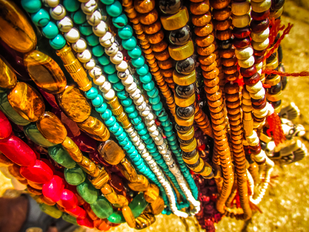 Colorful jewelry sold on the beach in southern India
