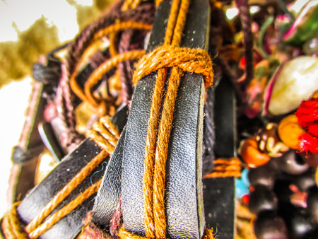 Colorful jewelry sold on the beach in southern Indiaの写真素材