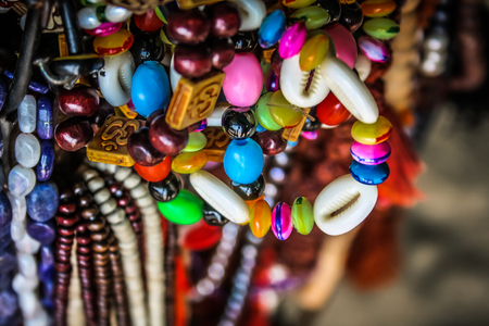 Colorful jewelry sold on the beach in southern Indiaの写真素材