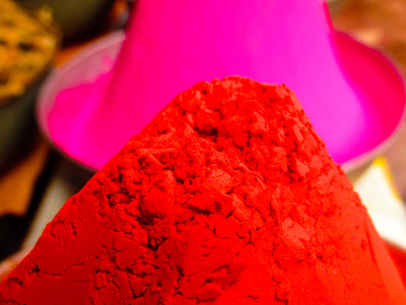 Powder colors in the market in Indiaの写真素材