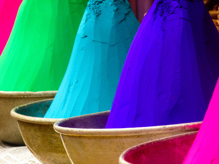 Powder colors in the market in Indiaの写真素材