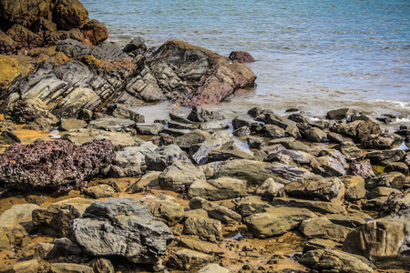 Wild coastline and beach in Karnataka southern Indiaの写真素材