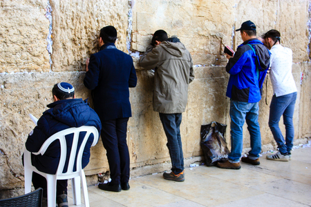 Unknowns people praying on the Western wall in Jerusalem Israel December 31-2017のeditorial素材