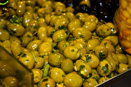 Closeup of olives in a market in Israelの写真素材