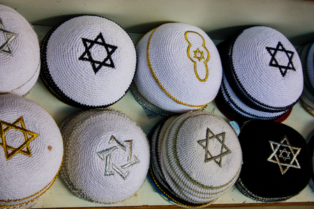 Religious objects in a shop in the bazaar of the old city of Jerusalem in Israel January 28-2018のeditorial素材