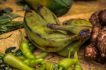 closeup of fruits and vegetables in the market in southern Indiaの写真素材