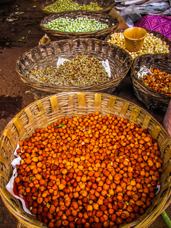 closeup of fruits and vegetables in the market in southern Indiaの写真素材