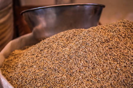 Closeup of different types of spices sold in Palolem market in Goa Indiaの写真素材