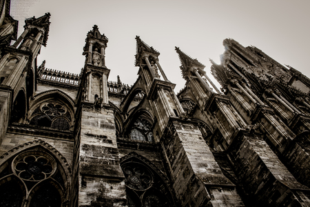 View of the Cathedral of Reims in Franceの写真素材