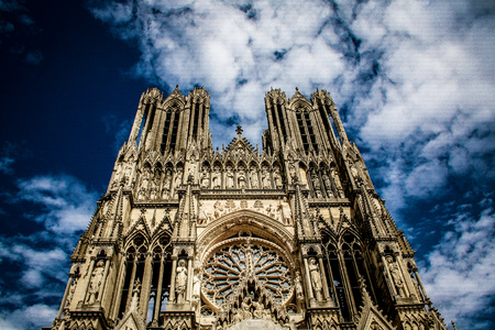 View of the Cathedral of Reims in Franceの写真素材