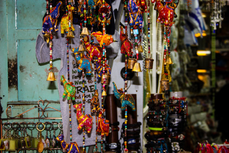 Handicrafts sold in a souvenir shop in the bazaar of the old city of Jerusalemの写真素材