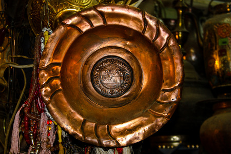 Closeup of handcrafted decorative objects in a shop in the bazaar of Jerusalemの写真素材