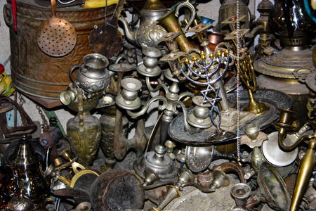 Closeup of handcrafted decorative objects in a shop in the bazaar of Jerusalemの写真素材