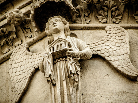 Closeup of the Reims cathedral in Franceの写真素材