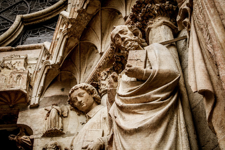 Closeup of the Reims cathedral in France