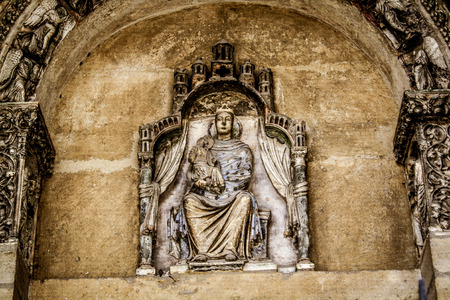 Closeup of the Reims cathedral in Franceの写真素材