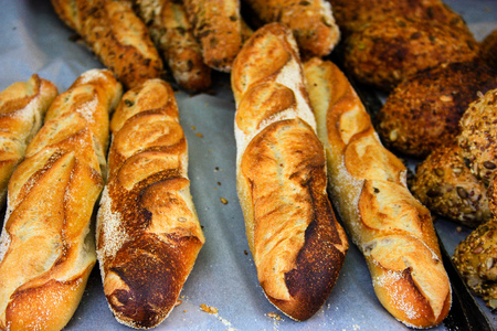 Bread counter at the Mahane Yehuda Market in Jerusalemの写真素材