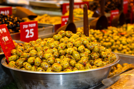 food stand at Mahane Yehuda Market in Jerusalemの写真素材
