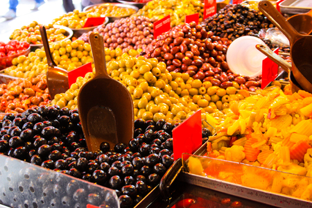 food stand at Mahane Yehuda Market in Jerusalemの写真素材