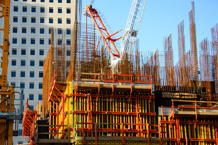 View of a building site of a new building in the city of Tel Aviv in Israel on the evening