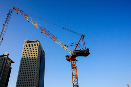 View of a building site of a new building in the city of Tel Aviv in Israel on the eveningのeditorial素材
