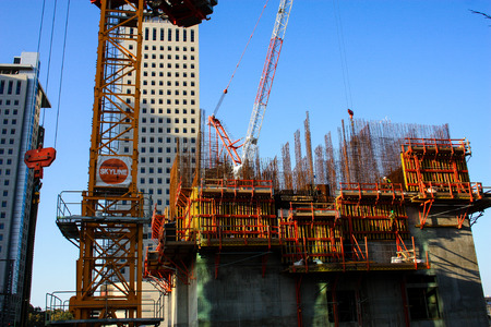 View of a building site of a new building in the city of Tel Aviv in Israel on the eveningのeditorial素材